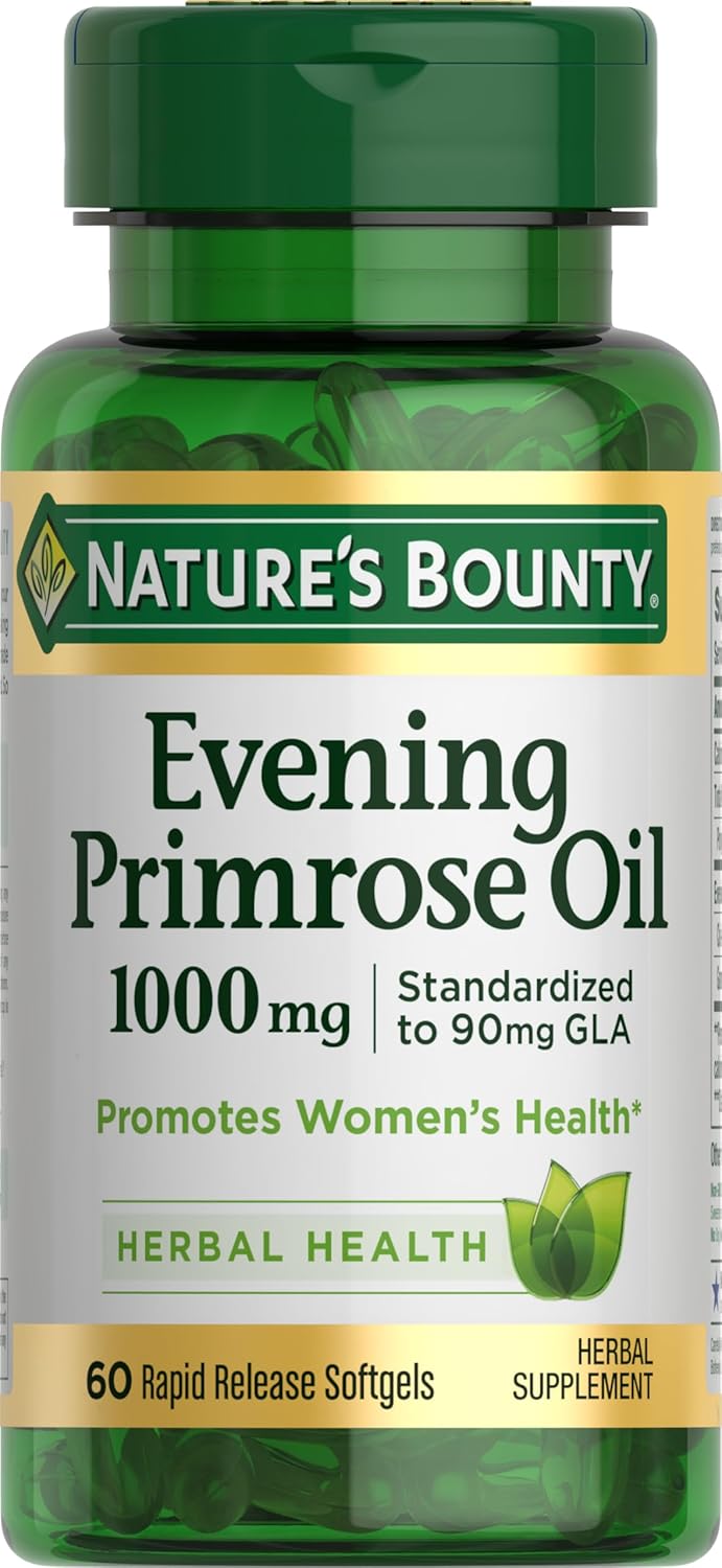 Nature's Bounty Evening Primrose Oil 1000mg – Rapid Release Softgels with GLA for Women’s Hormonal Balance & Skin Health (60 Count)