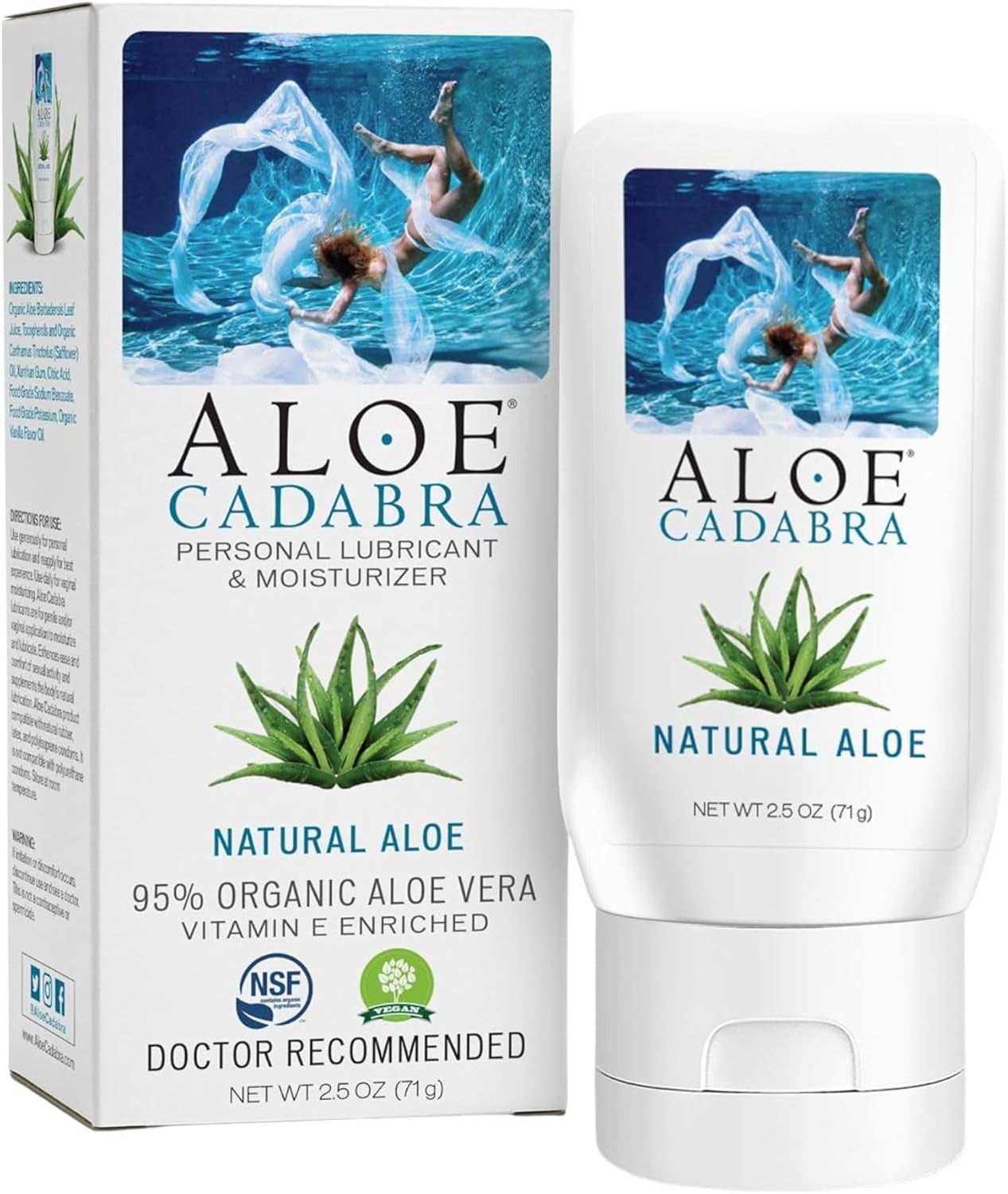 Aloe Cadabra Organic Aloe Vera Personal Lubricant – Unscented, pH-Balanced Natural Lube & Vaginal Moisturizer (2.5 oz)