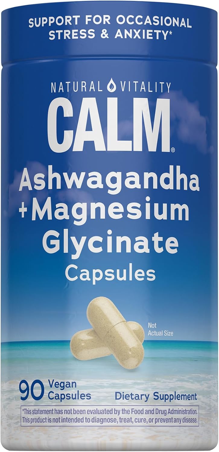 Natural Vitality CALM Ashwagandha + Magnesium Glycinate – Stress Relief, Calm & Relaxation Support (Vegan Capsules)