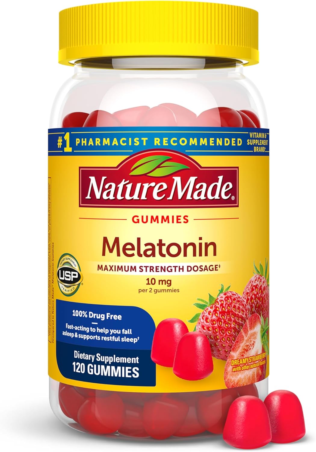 Nature Made Melatonin Gummies 10mg – Maximum Strength Sleep Aid, Strawberry Flavor (70 Count, 35 Day Supply)