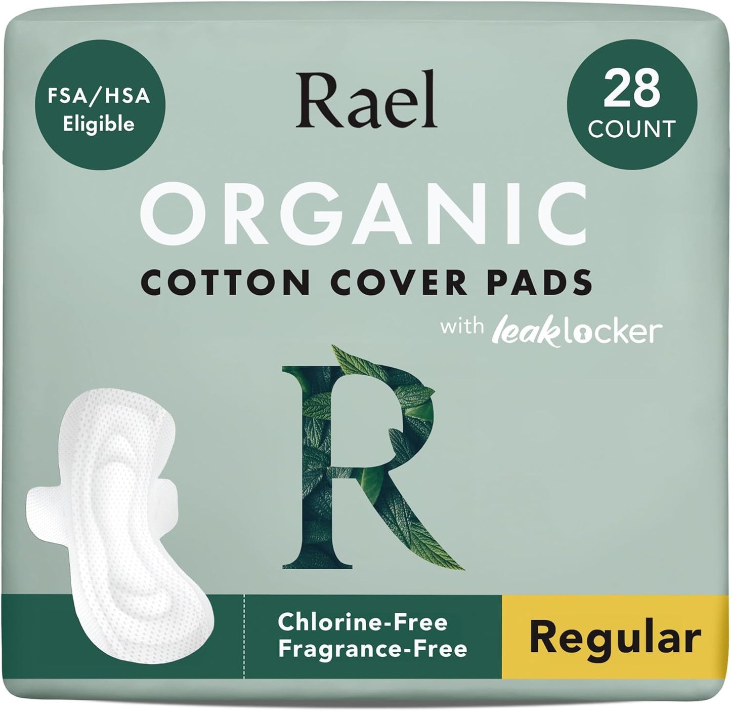 Rael Organic Cotton Cover Pads – Ultra Thin Sanitary Napkins with Wings, Regular Absorbency (56 Count)