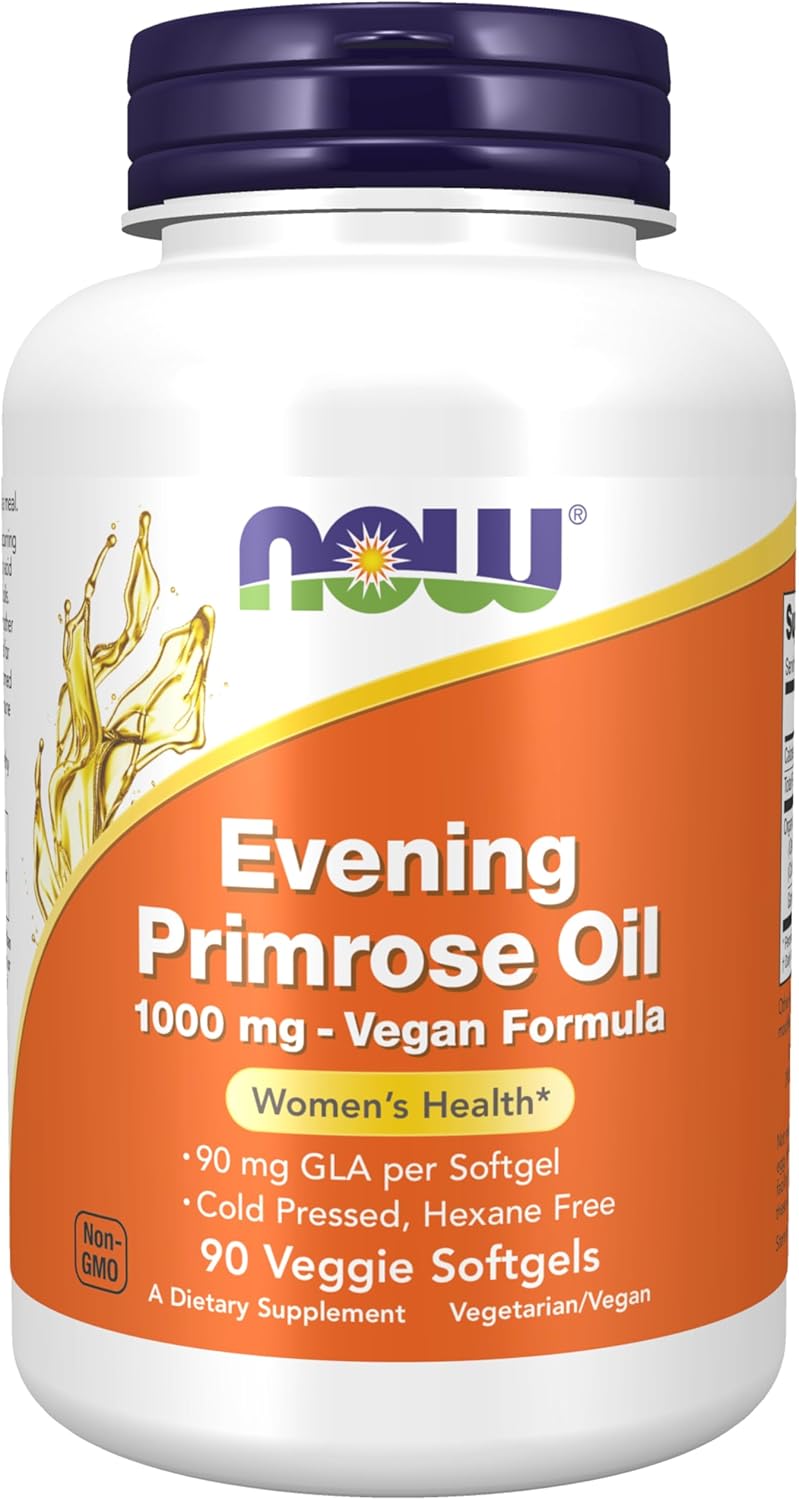 NOW Foods Evening Primrose Oil 500mg – Cold-Pressed GLA Omega-6 for Women’s Hormonal Balance, Skin & Immune Support (100 Softgels)