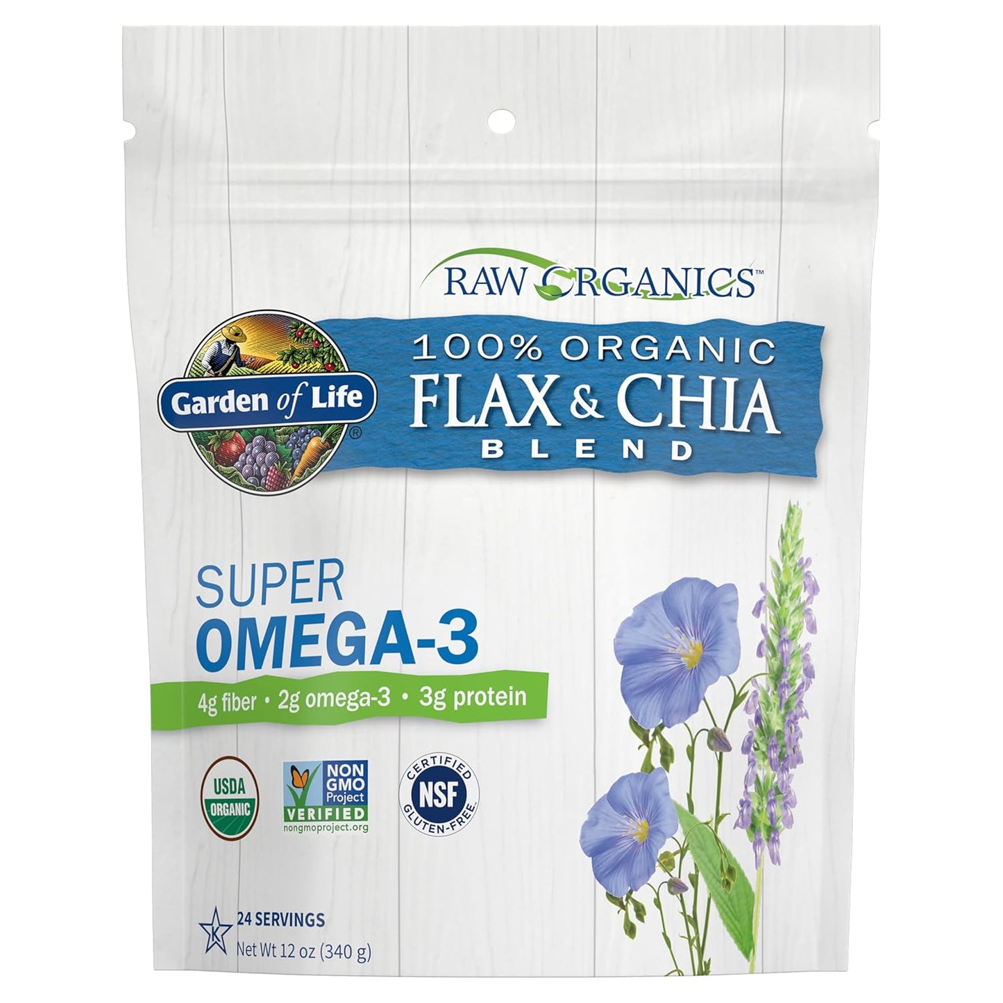 Garden of Life Raw Organics Ground Flax Seed & Chia Blend – Organic Golden Flax + Black Chia Seeds for Omega-3, Fiber & Digestion (24 Servings)