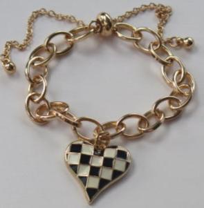 Black and white check charm Gold bracelet