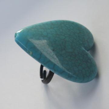 Blue turquoise heart-sjhape ring