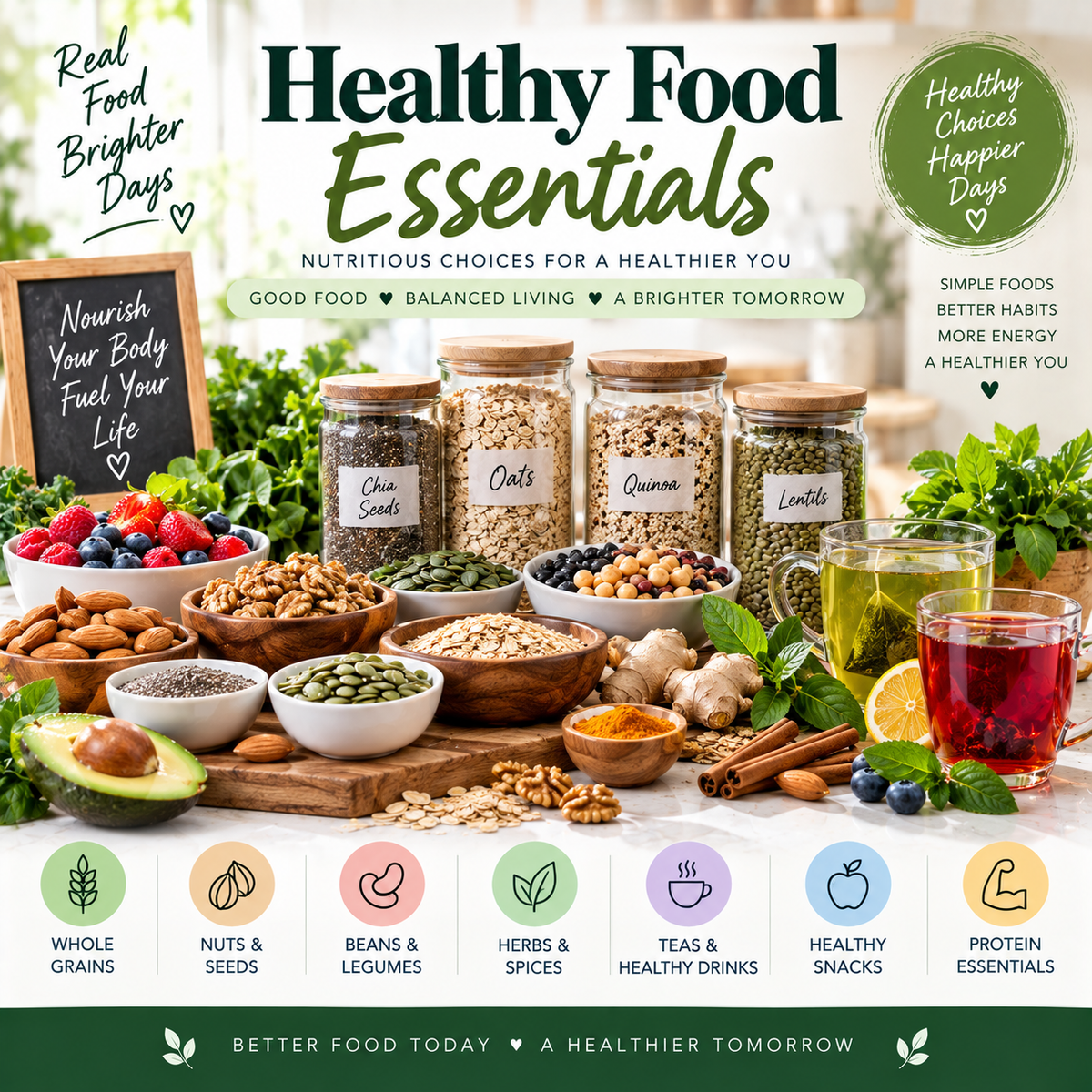 55 Healthy Food Essentials for Weight Management: High-Fiber Foods, Protein, Herbs, Teas & Healthy Drinks