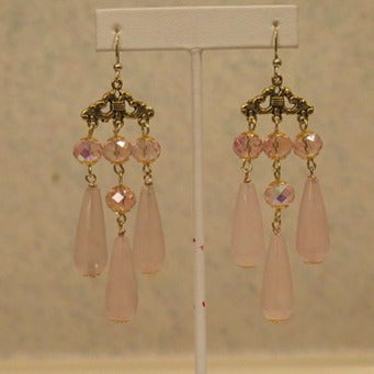 Clear Pink Teardrop Chandelier Earrings for Women