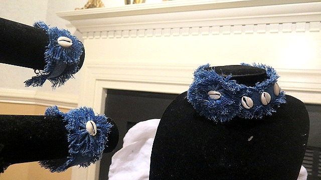 Denim fringe necklace and bracelet jewelry set for women