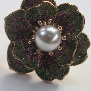 Green purple  flower cocktail ring
