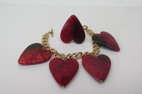 Red Bracelet Ring Set/ Handmade Jewelry Set/ Red Large Heart-shape Beads Bracelet Ring Set