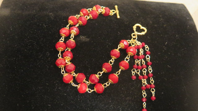 Handmade Red Jewelry Set/ Red Bracelet/ Red Cluster Earring/ Red Bracelet Earring Set For Women