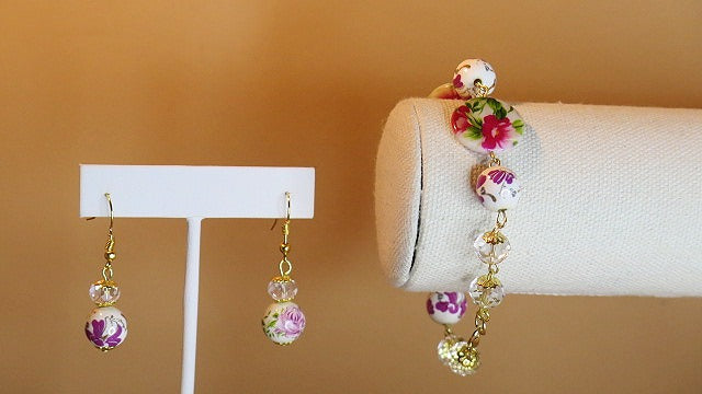 Handmade Flower Bracelet Earring Set/ Handmade Flower Jewelry Set