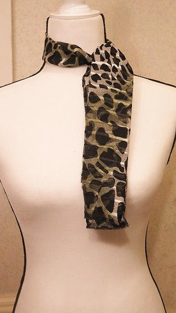 Handmade Green Grey Leopard Print Scarf for Women
