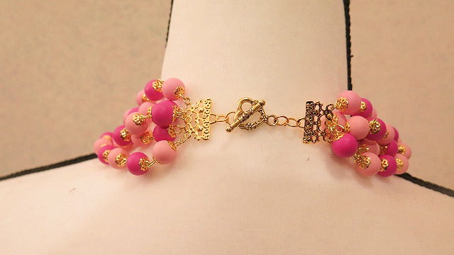 Pink Fuchsia Layered Necklace/ Pink Fuchsia Multilayer Necklace/ Pink Beads Necklace/ Fuchsia Necklace