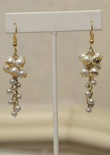 Pearl grape inspired cluster drop earrings for women