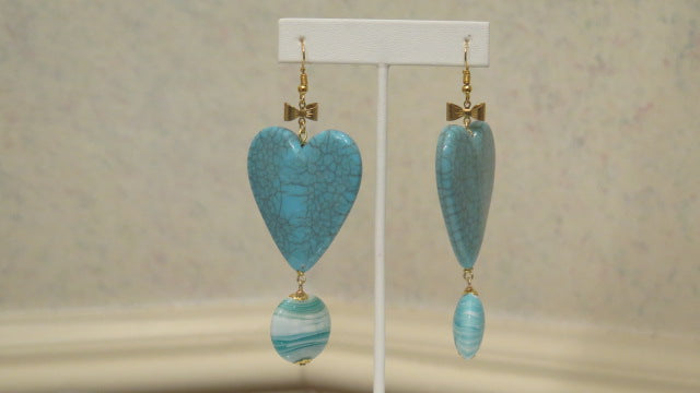 Blue Turquoise Handmade Earring For women/ Summer Earring/ Heart-Shape Turquoise Earring