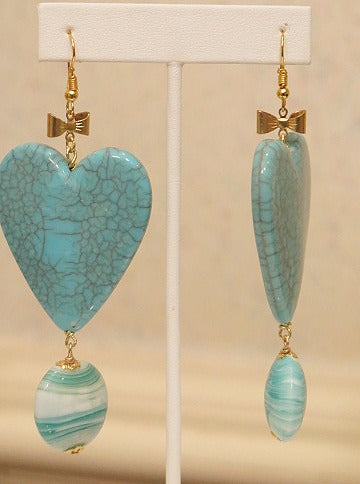 Blue Turquoise Handmade Earring For women/ Summer Earring/ Heart-Shape Turquoise Earring