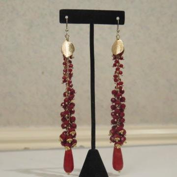Gold Red Luxury Earring/ Special Event/ Long Red Cluster Earring For Special Events/Red Earring For Fashion Enthusiats