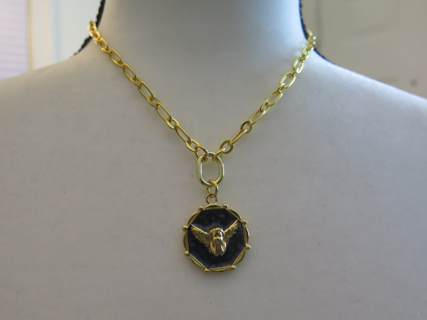 Gold Necklace With Black Pendant/ Black Pendant Necklace/ Gold Necklace