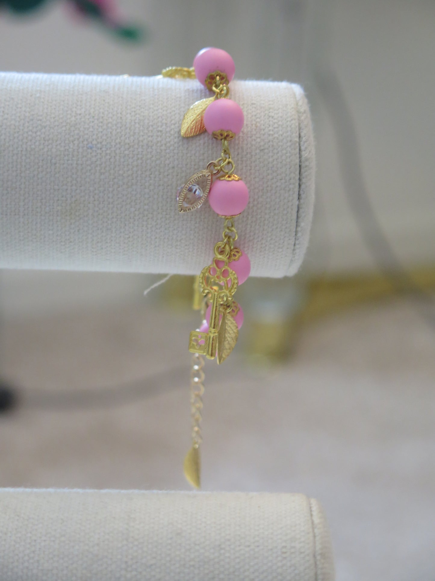 Pink Charm Bracelet/ Wired Pink Bracelet with Charms. Charm bracelet