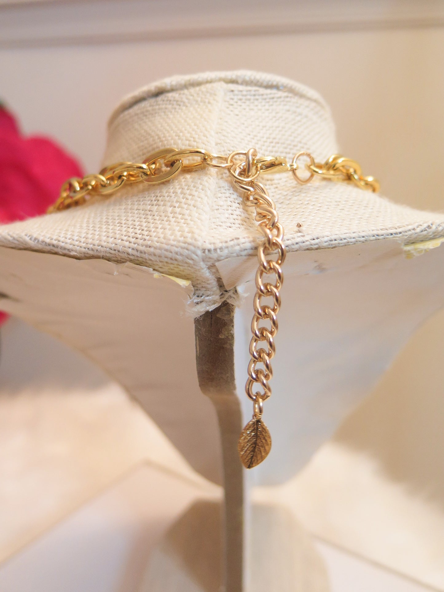 Gold Necklace With Pink Pendant/ Gold Necklace With Gold Pink Bee Pendant
