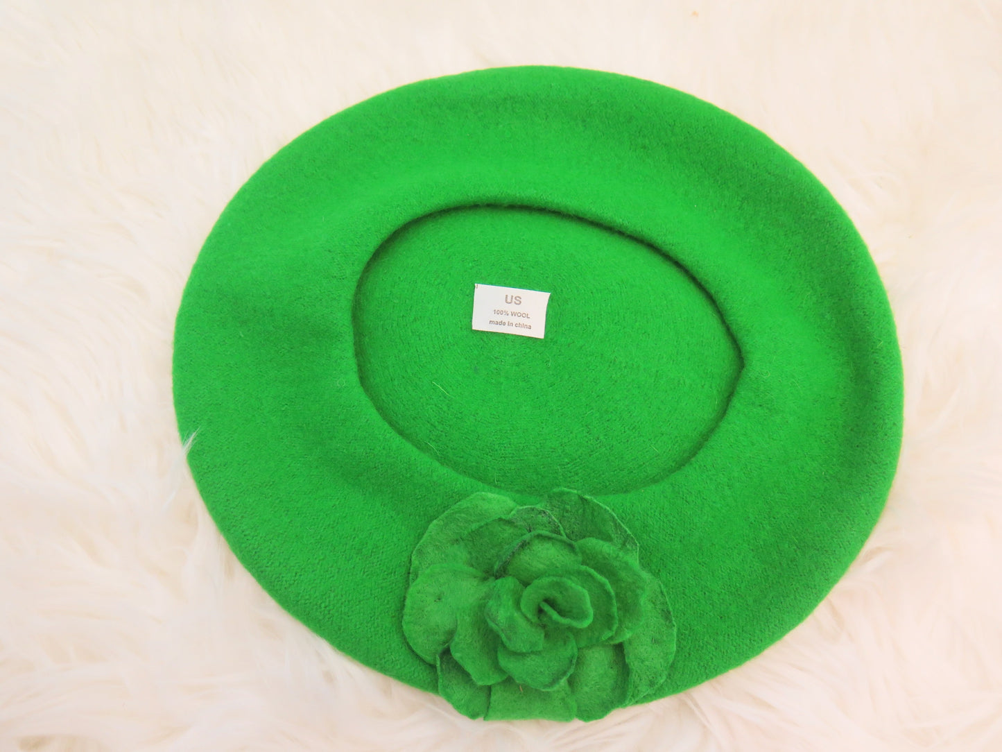 Green Flower Beret/ Green Beret/ Green French wool Beret/ Green Wool Beret/ Green Beret For Women