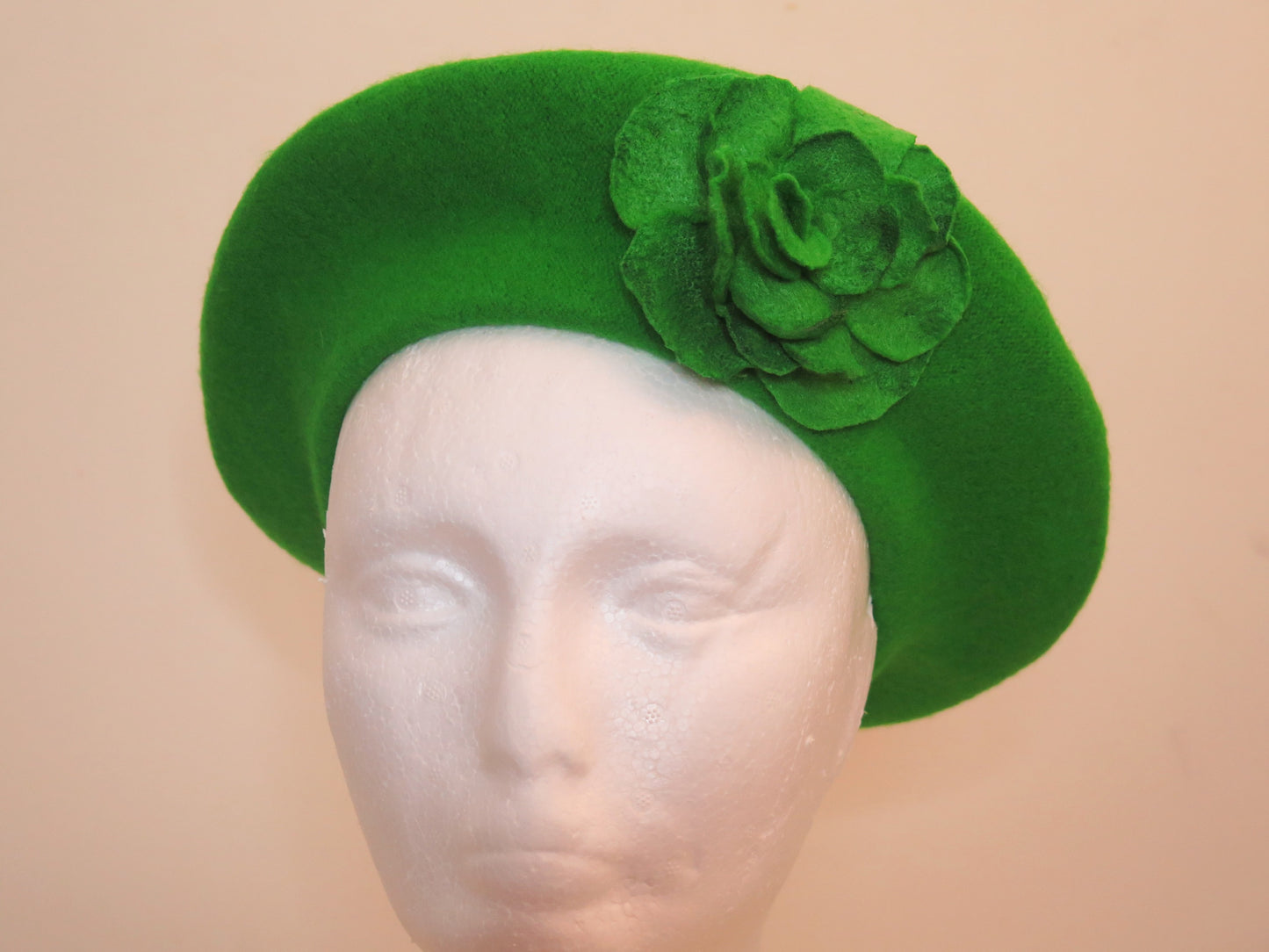 Green Flower Beret/ Green Beret/ Green French wool Beret/ Green Wool Beret/ Green Beret For Women