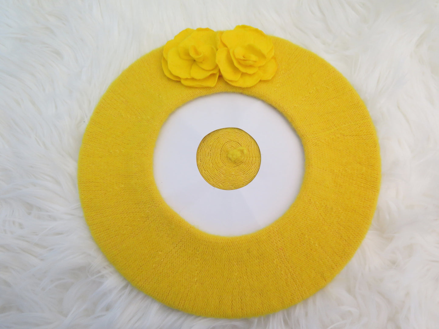 Yellow Flower Beret/ Yellow Double Flower Beret/ Yellow Beret/ Yellow Wool French Beret / Yellow Beret For Women