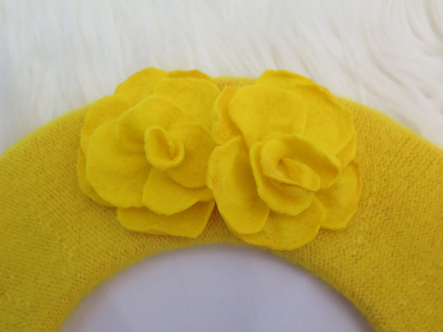 Yellow Flower Beret/ Yellow Double Flower Beret/ Yellow Beret/ Yellow Wool French Beret / Yellow Beret For Women