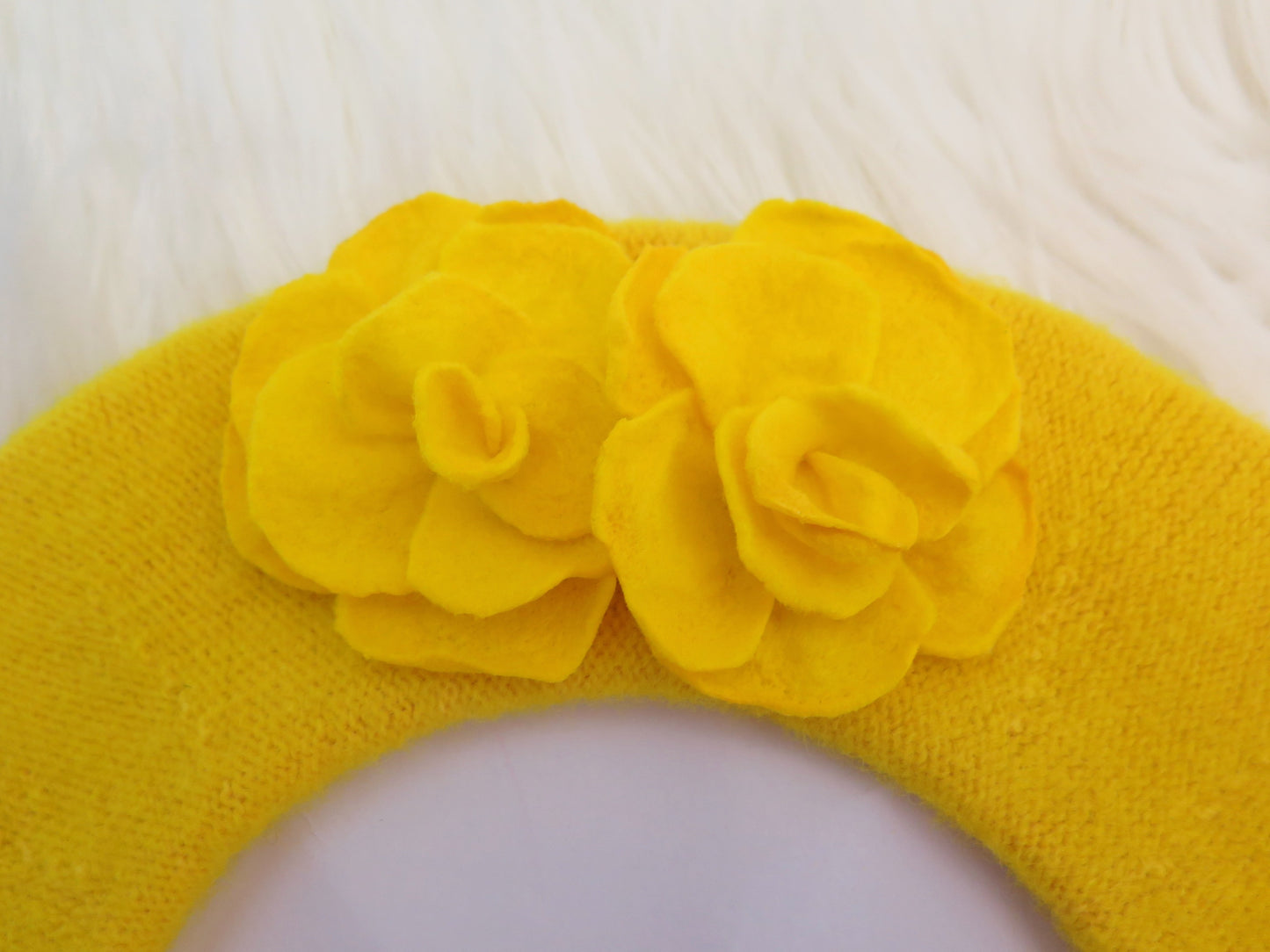 Yellow Flower Beret/ Yellow Double Flower Beret/ Yellow Beret/ Yellow Wool French Beret / Yellow Beret For Women