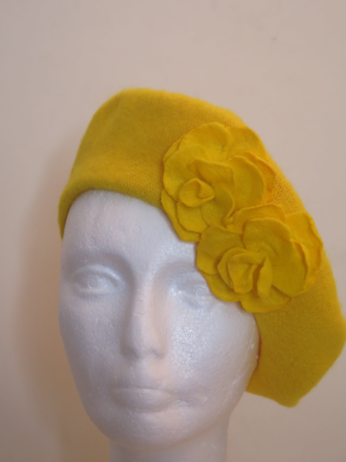 Yellow Flower Beret/ Yellow Double Flower Beret/ Yellow Beret/ Yellow Wool French Beret / Yellow Beret For Women