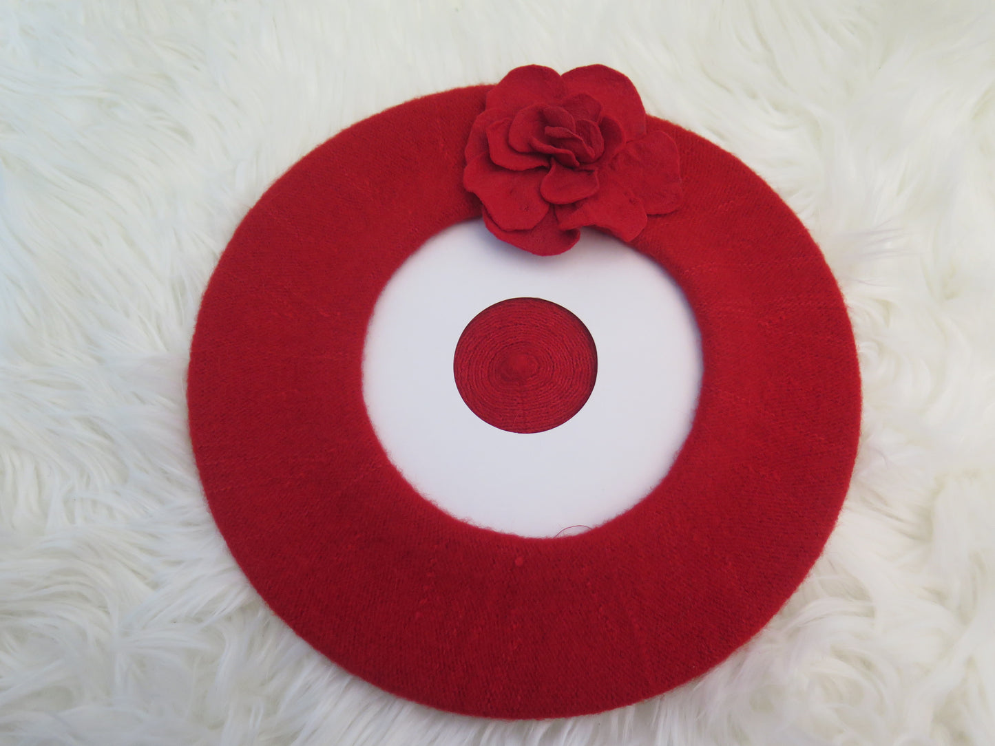 Red Flower Beret/Red Beret/ Red French Wool Beret/ Red French Felt Beret/ Red Beret For Women