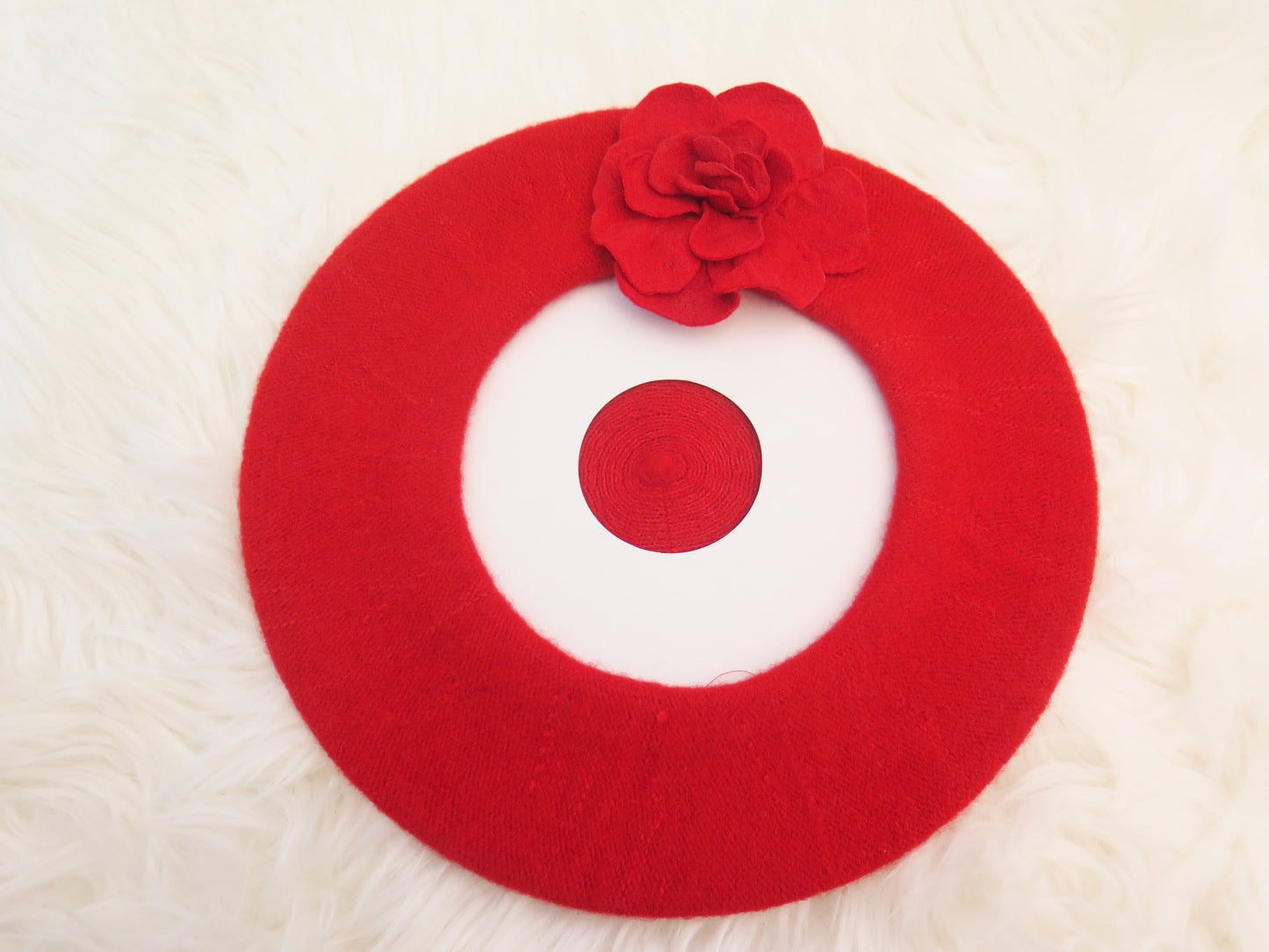 Red Flower Beret/Red Beret/ Red French Wool Beret/ Red French Felt Beret/ Red Beret For Women