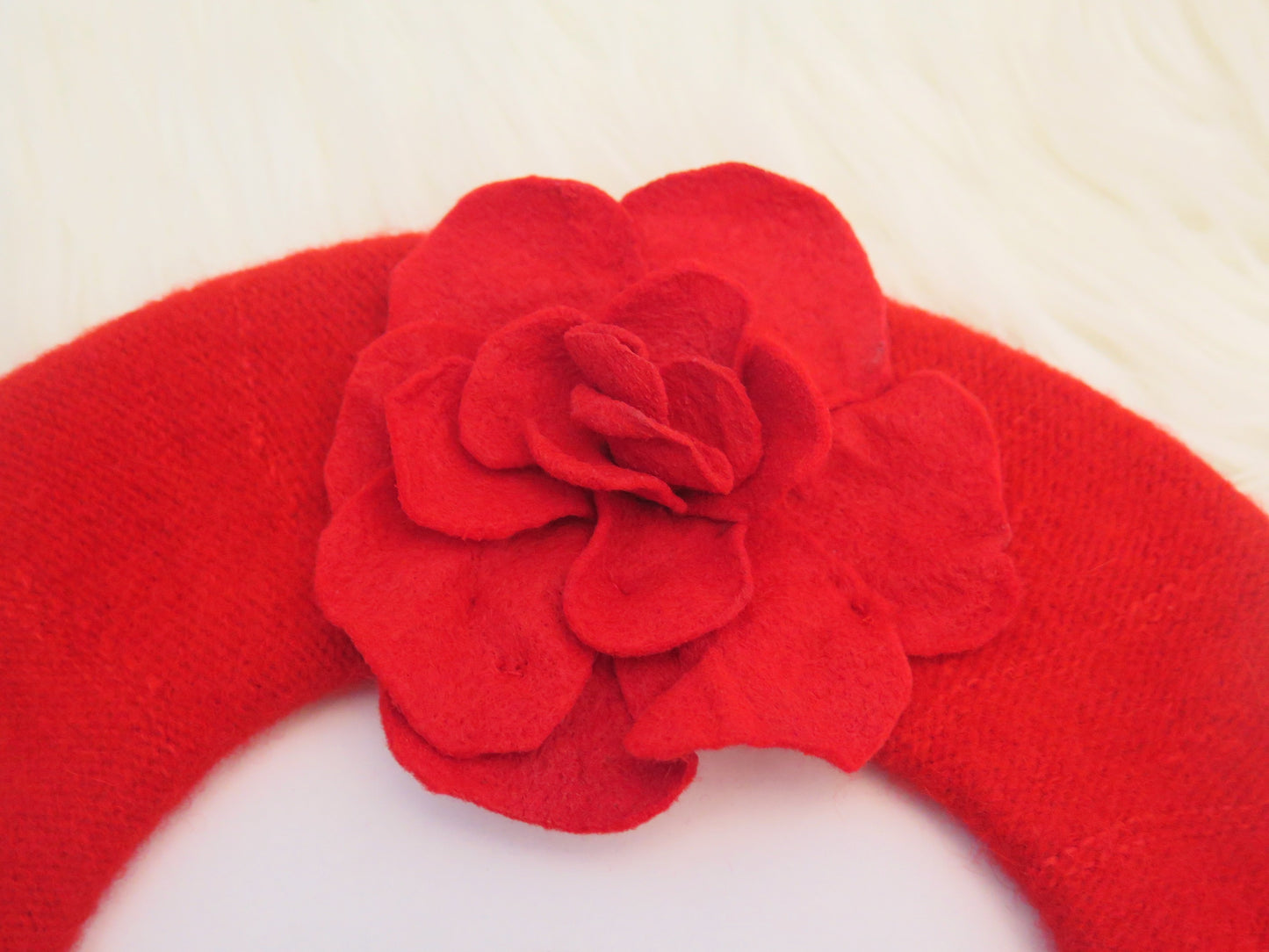 Red Flower Beret/Red Beret/ Red French Wool Beret/ Red French Felt Beret/ Red Beret For Women