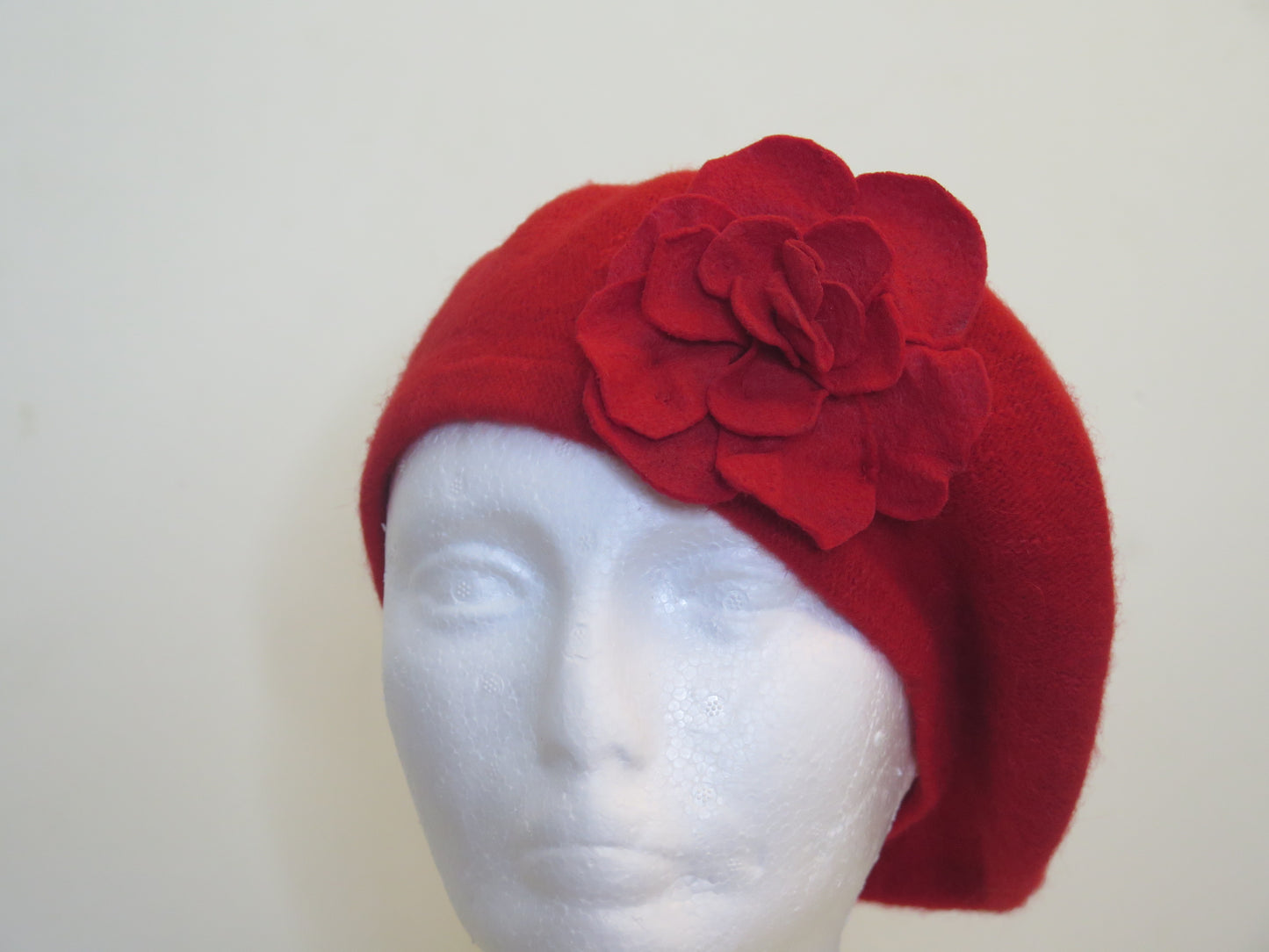 Red Flower Beret/Red Beret/ Red French Wool Beret/ Red French Felt Beret/ Red Beret For Women