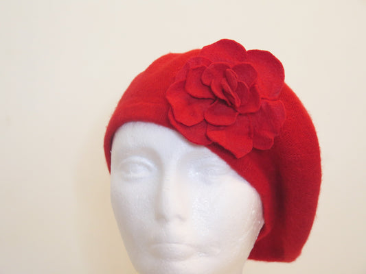 Red Flower Beret/Red Beret/ Red French Wool  Beret/ Red French Felt Beret/ Red Beret For Women