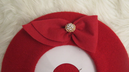 Red Double Bow Beret/ Red French Beret/ Red Bow Beret/ Red Stylish Beret/ Red Beret For Women