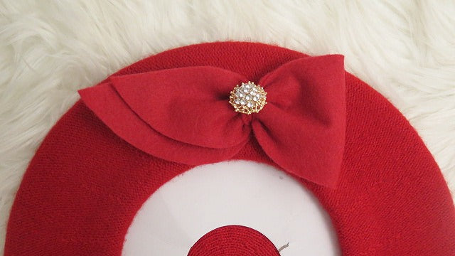 Red Double Bow Beret/ Red French Beret/ Red Bow Beret/ Red Stylish Beret/ Red Beret For Women