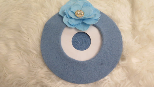 Blue Flower Beret/ Blue Wool Beret/ Blue French Beret/ Blue Flower French Beret