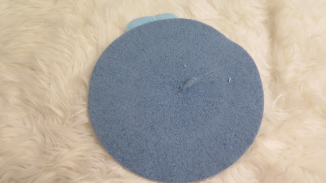 Blue Flower Beret/ Blue Wool Beret/ Blue French Beret/ Blue Flower French Beret