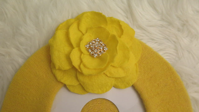 Yellow Flower Beret/Yellow Flower Beret/ Yellow Wool Beret/ Yellow Beret for Women