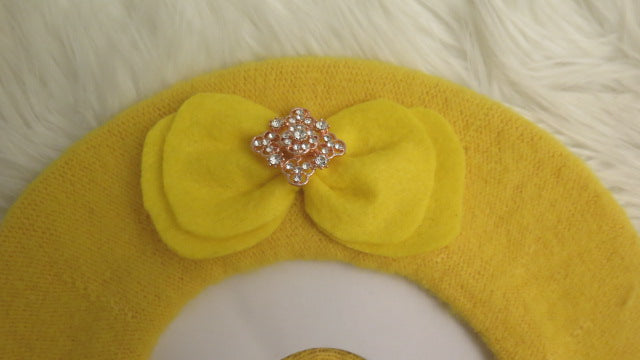 Yellow Bow Beret/ Yellow Beret/ Yellow French Beret/ Yellow Bow Beret/ Yellow Beret For Women
