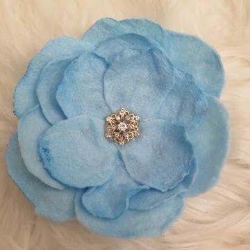 Blue Felt Flower Brooch/ Blue Fabric Flower Brooch/ Handmade Blue Brooch