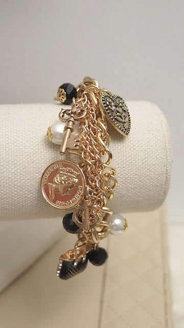 Multilayer Charm Bracelet/Chunky Statement Bracelet/ Multilayered Bracelet/ Pearl Bracelet/ Charm Bracelet/ Gold Charm Bracelet