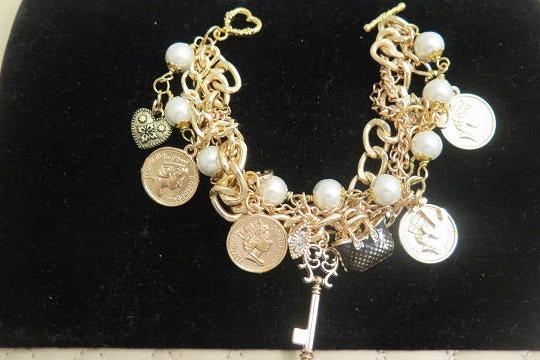 Multilayer Charm Bracelet/ Charm Multilayer Bracelet/ Statement Bracelet/ Gold Charm Bracelet