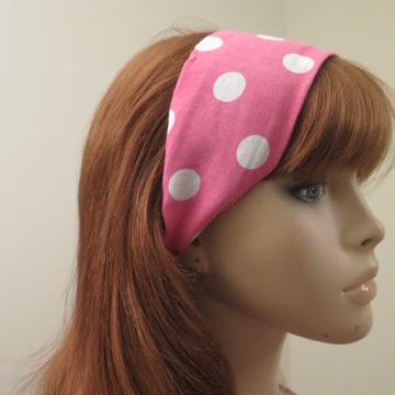 Pink Polka Dot Headband/ Pink Headband/ Pink Hair Accessory