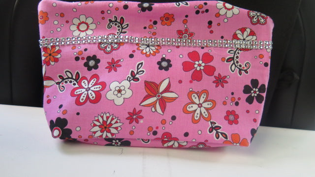 Two Floral Pink bags/ Pink Floral Makeup Bag/ Pink Traveling Pouch Bags/ Travel Cosmetic Puch Bag/ Zipper Pouch/ Zipper Pouch