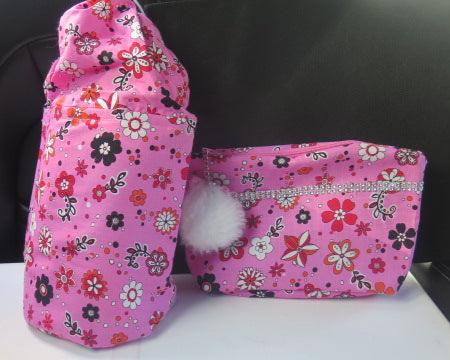 Two Floral Pink bags/ Pink Floral Makeup Bag/ Pink Traveling Pouch Bags/ Travel Cosmetic Puch Bag/ Zipper Pouch/ Zipper Pouch