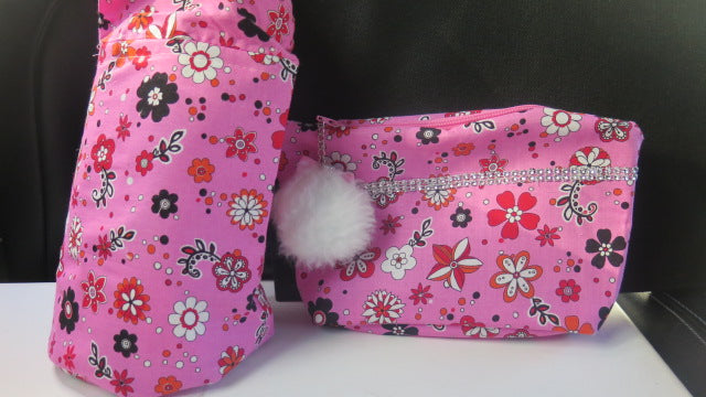 Two Floral Pink bags/ Pink Floral Makeup Bag/ Pink Traveling Pouch Bags/ Travel Cosmetic Puch Bag/ Zipper Pouch/ Zipper Pouch