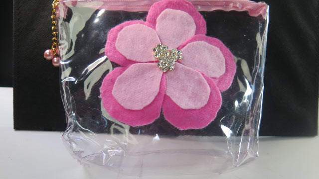 Two Clear Flower Bag/ Two Pink Flower Makeup Bag/ Traveling Cosmetic Bags/ Traveling Makeup Bag
